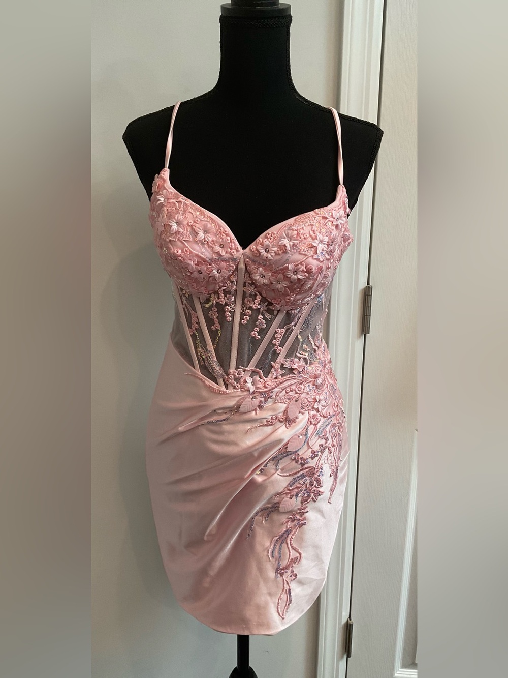 Blush Pink Floral Corset Mini Dress